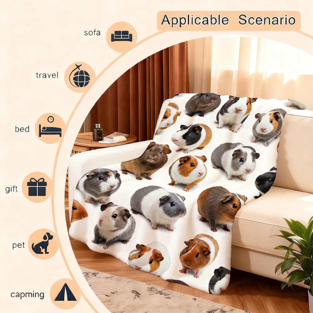 Cute Guinea Pig Pattern Flannel Throw Blanket Adorable Pet Guinea Pig Print Soft Sofa Bed Blanket