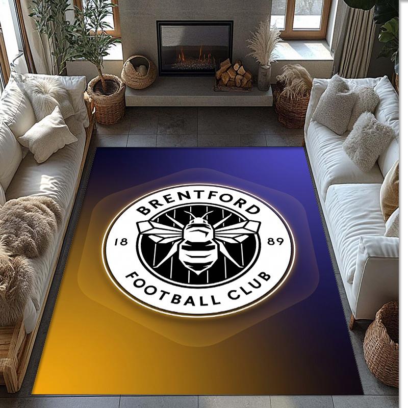 Brentford Football Print Crystal Velvet Rug, Comfortable Water Absorbent Non Slip Indoor Floor Carpet