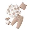Moda 4 Colori 0-9 Mesi Neonato Orsetto Set Completo 4 Pezzi Autunno Tuta a Manica Lunga+Pantaloni+Cappello+Calzini Tuta Casual per Bambino Vestiti Regalo