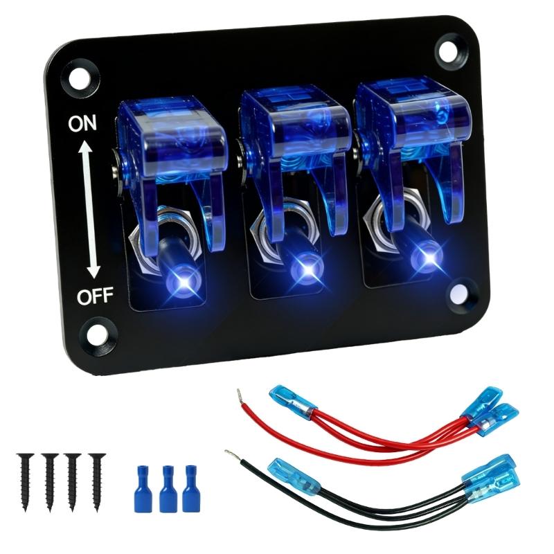 High Performances 3 Way Rocker Switches with Built In LED Lights & Dustproof Designs Car Dashboard Switches Panel for Trucks