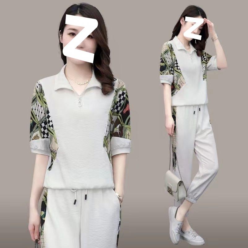 Women's Summer Korean Style Splicing Sportswear Two-piece Casual Fashion Suit for Women Twisted Silk Cotton and Linen