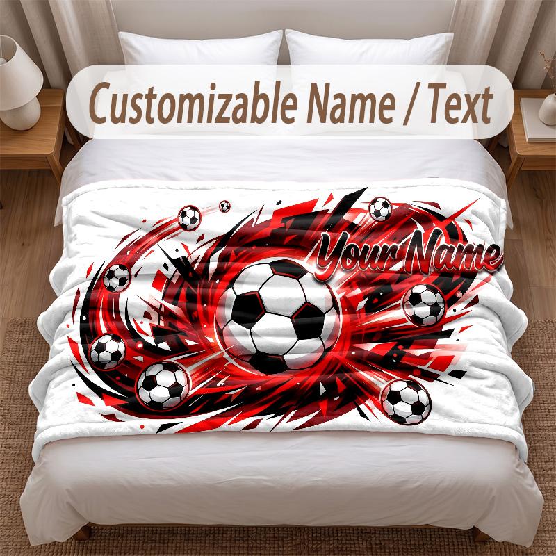 Soccer Theme Soft Blanket Personalized Custom Name Text Print Warm Blanket Home Sofa Bedroom Decor