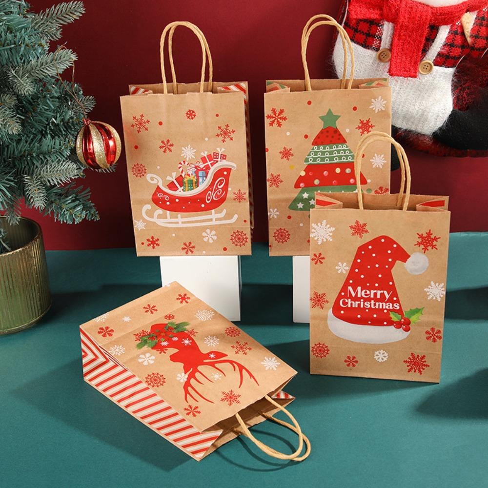 10Pcs Kraft Paper Gift Packaging Bags Reusable Tote Bag Practical Christmas Gift Bag  New Year