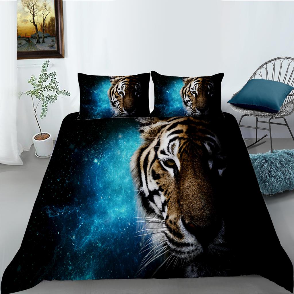 3D-Waldtier-Bettwäsche-Set, Tiger/Löwe, Daunen-Bettbezug, 2/3-teiliges Set für Jungen/Jugendzimmer, luxuriös, bequem, Heimtextilien
