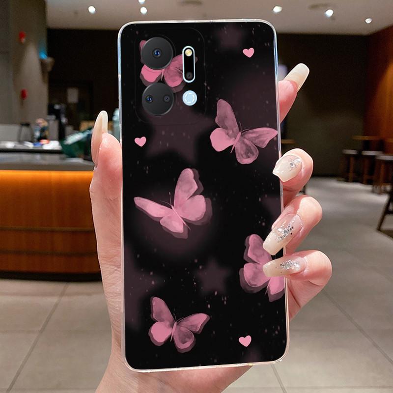 Phone Case For Honor X7A 4G / Play7T Fundas Coque Butterfly Bow Protective Casing Transparent Soft Silicone TPU Cover Capa