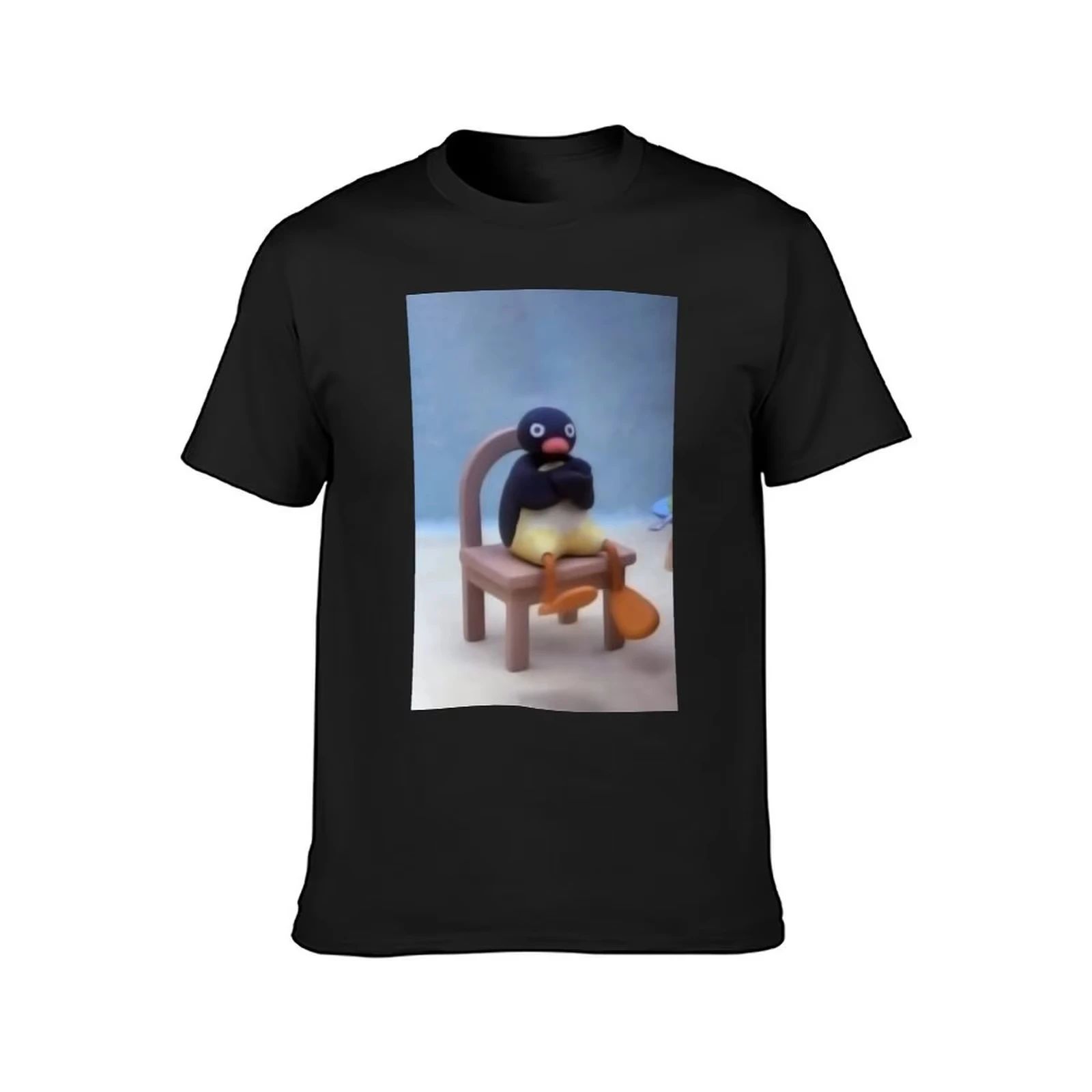 Pingu Noot Black Short Sleeved Graphic Tee Penguin Character Catchphrase Noot Noot Print Cartoon Top Casual Loose Wear Unisex S