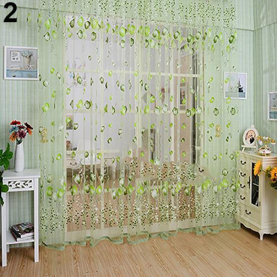 Romantisk Floral Tulle Voile Romdeler Dør Vindu Gardin Draper Panel Sheer