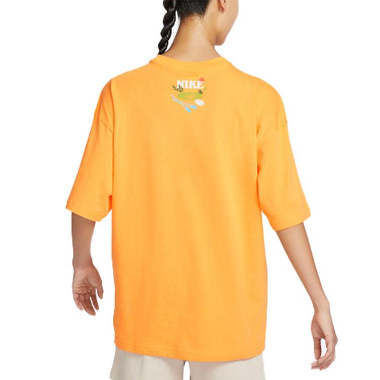 Nike Sportswear Swoosh Cartoon Print Vintage Loose Cotton Casual Crew Neck Short Sleeve Drop Shoulder T-Shirt Women T-Shirt Sundial-Yellow FN3711-717