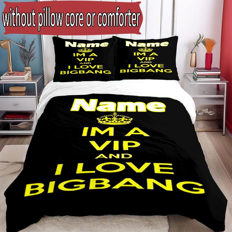 3pcs Duvet Cover Set (1*Duvet Cover + 2*Pillowcase, Without Core), Custom Name BIGBANG Pattern Bedding Set, Home Bedroom Decor Gift