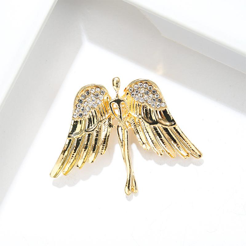 Vintage- Men's Brooch With Angel And A Nautical Theme, Featuring A Diamond-encrusted Ship's Wheel.