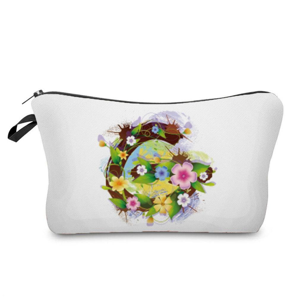Women Flower Group Letters Print Cosmetic Bag Toiletries Organize Travel Storage Case 6787