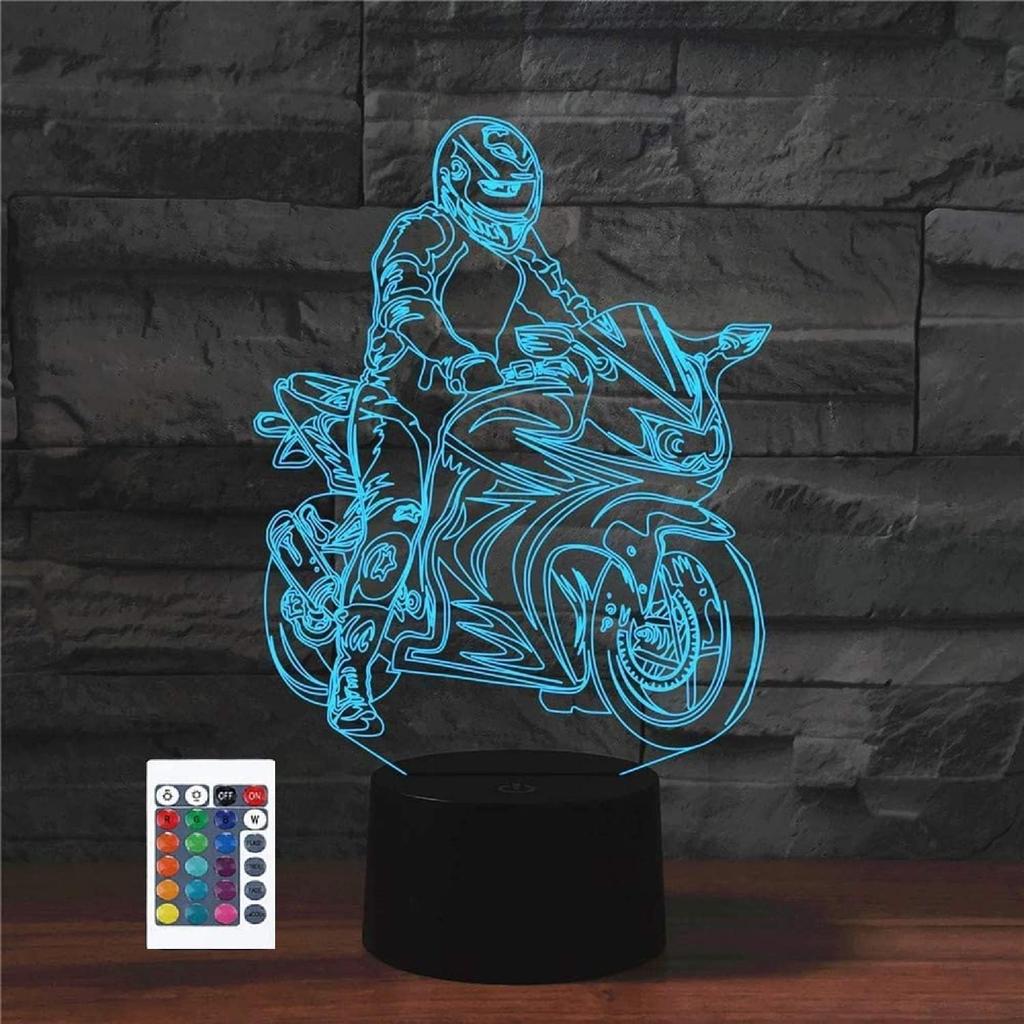 3D Creative Motorcycle Night Lights Remote Control 16 Color Illusion Acrylic LED Table Bedside Lamp Bedroom Desk Decor Birthday Christmas Gift Toy