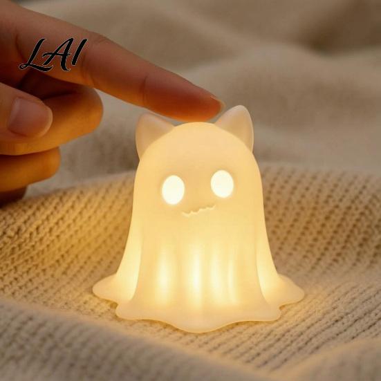 Cute Animal Shaped Night Light 3D Printed Ghost Cat Candle Holder Spooky Figurine Small Halloween Party Prop with Warm for Tabletop Home Decoration