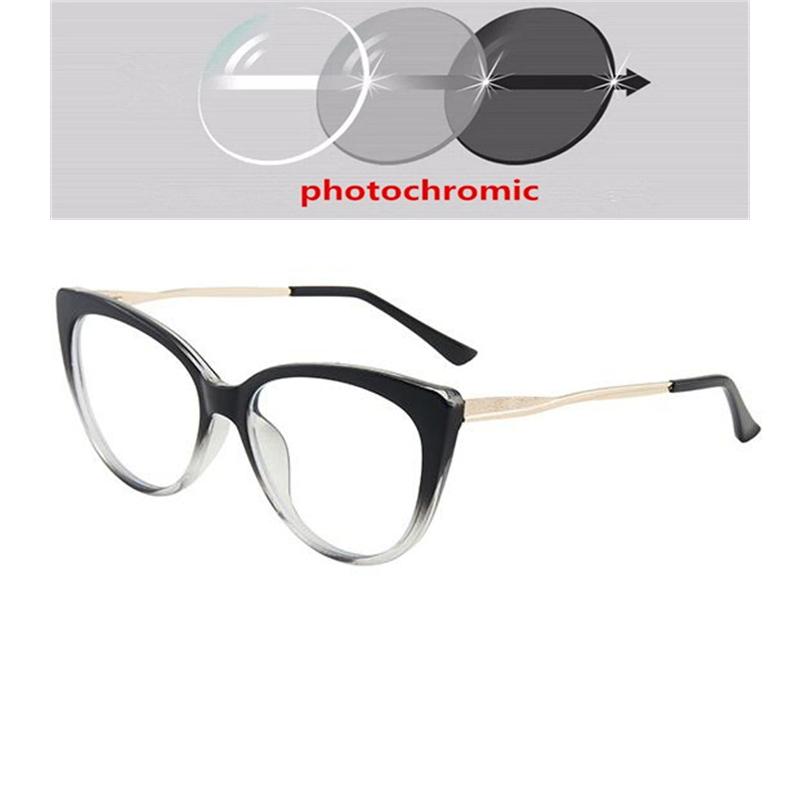 0 -0.5 -0.75 To -6.0 Blue Light Blocking Cat Eye Prescription Spectacles With Diopter Spring Leg Myopia Photochromic Eyeglasses