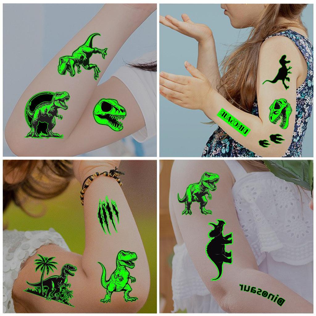 New Black and White Dinosaur Luminous Tattoo Stickers Waterproof Party Gift Funny Face Stickers