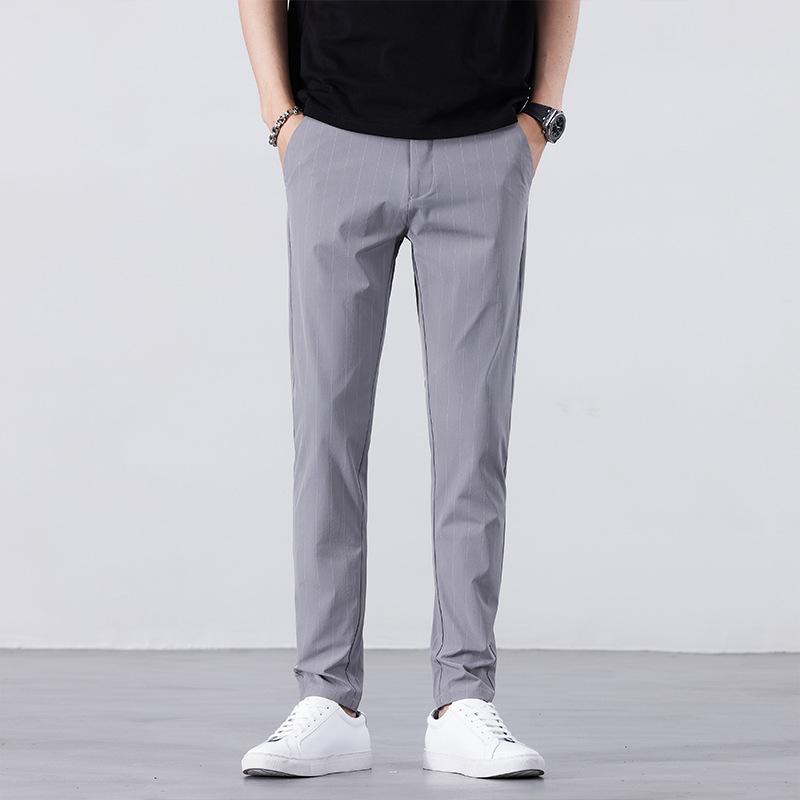 

Летние мужские полосатые повседневные брюки из ледяного шелка Новые мужские длинные брюки в корейском стиле 38 серый