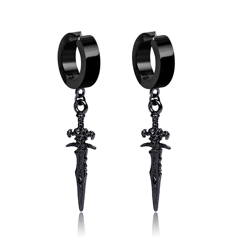 1 Paire Boucles d'Oreilles Clip Oreille Indolore en Acier Inoxydable pour Hommes Femmes Punk Épée Croix Noir Faux Boucles d'Oreilles Bijoux Cadeaux