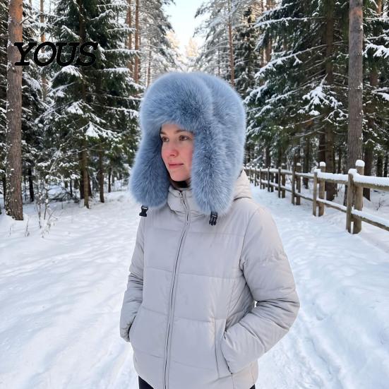 Stylish Commuting Hat Faux Fur Trapper Hat, Fuzzy Winter with Ear Flaps, Fleece Thickened Plush Snow Cap Lined Windproof Ushanka for Women Cold