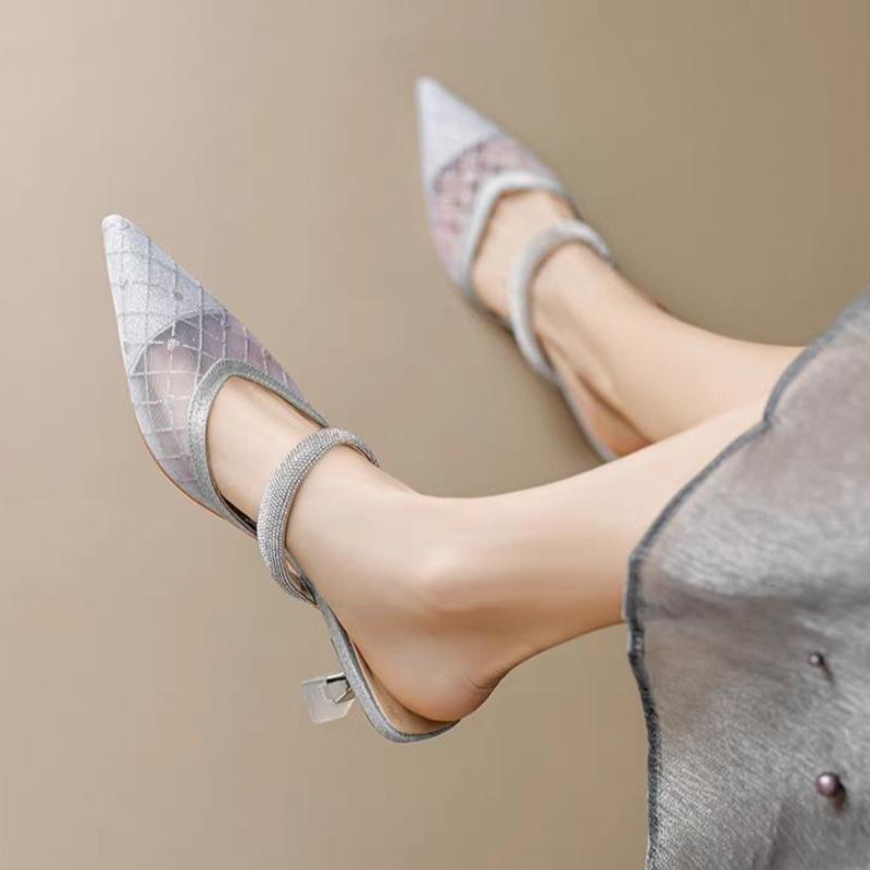 Ladies' Summer High-end Mesh Pointed French High-heeled Sandals