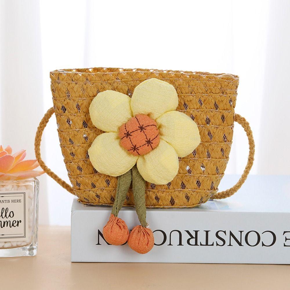 

Соломенная сумка через плечо Сумки с цветами Милый мини-кошелек для монет Детские девочки 6