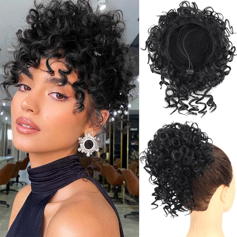 Women's Fashion Hair Bun, Curly Wave Synthetic Hair Piece, Afro Kinky Curl Drawstring Ponytail Bun, Voluminous Hair Donut for Daily Style