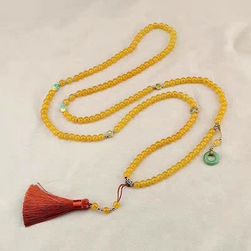 Retro Ethnic Style Necklace Chinese Style Beaded Tassel Choker Natural Stone Prayer Necklaces Women Cheongsam Necklace Jewelry