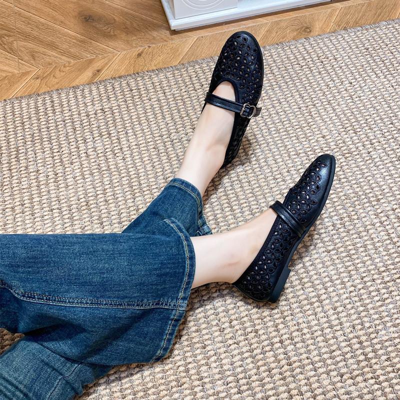 Mode 2025 Mode Stickerei Lochmuster Damen Ballerinas Bequem Weiche Sohlen Mary Janes Bequeme Slipper Lässige Mädchenschuhe