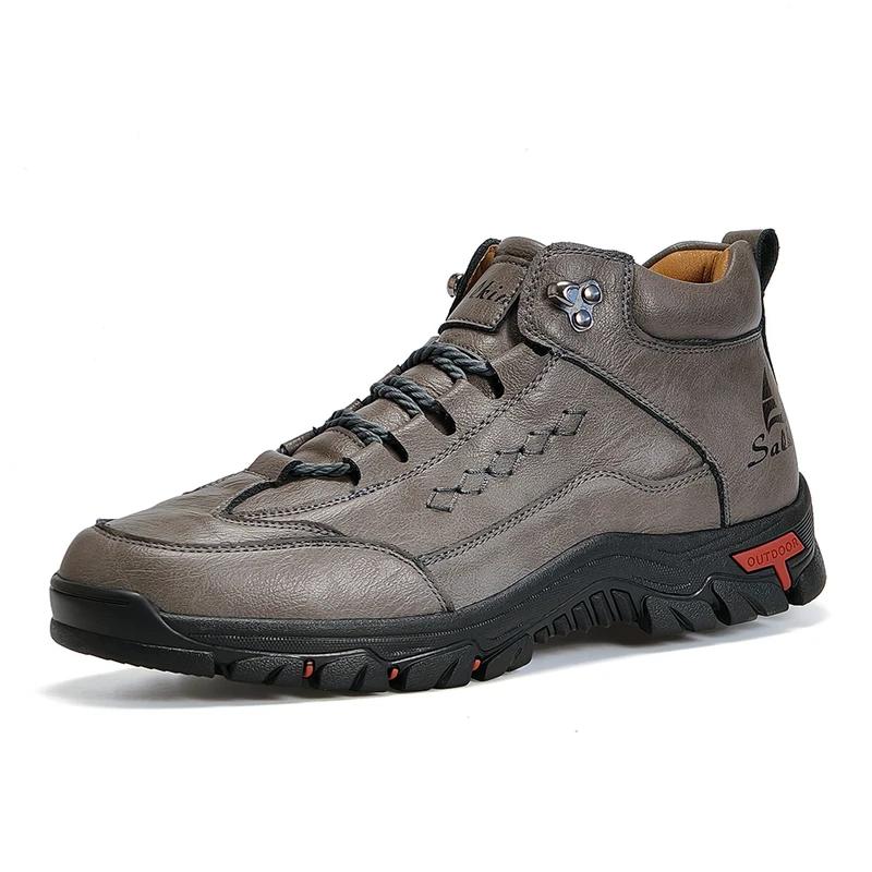 Handmade men boots autumn winter brown leather outdoor hiking sneakers plus size 39-48 male anti slip ankle boots Botas Hombre
