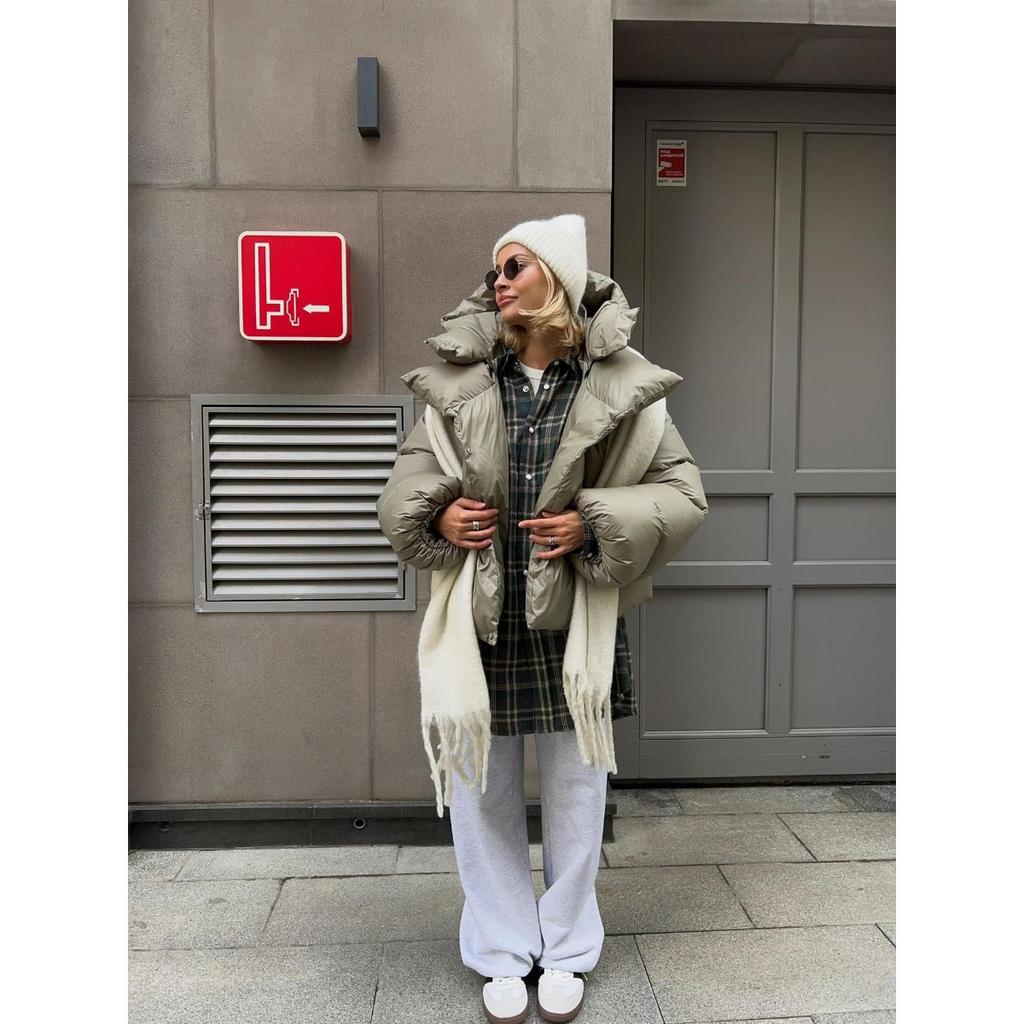 Women's Hooded Long Sleeve Puffer Coat Loose Oversized Solid Streetwear Winter Bubble Jacket