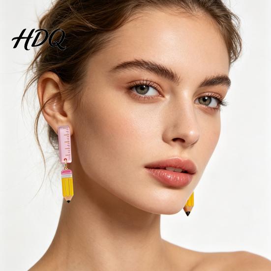 Youthful Look Fashion Accessories 1 Pair Teacher Earrings for Women Cute 2D Acrylic Crayon Pencil Backpack Stationery Themed Jewelry Teachers Number