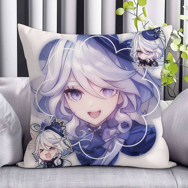 Anime Game F-Furina Pillowcase Double-sided Cushion Cover Polyester Home Decor for Living Room Sofa Bedroom Bed