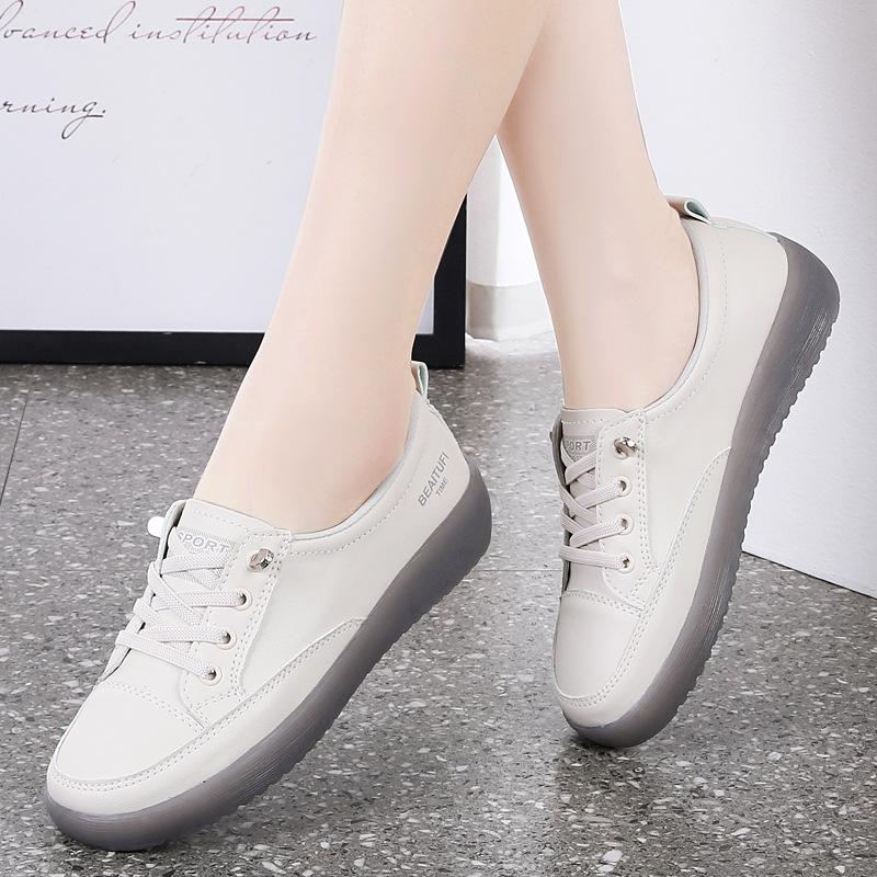 Loafers Ladies Large Size Spring Lace-up White Shoes Women Fashion Casual Soft Sole Flat Shoes Women