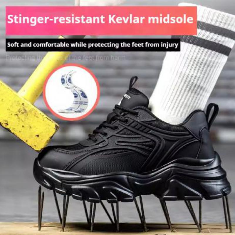 Fashion Anti-slip Work Shoes Women Steel Toe Sneakers Breathable Safety Shoes Indestructible Shoes Security Boots Black Protective Shoe