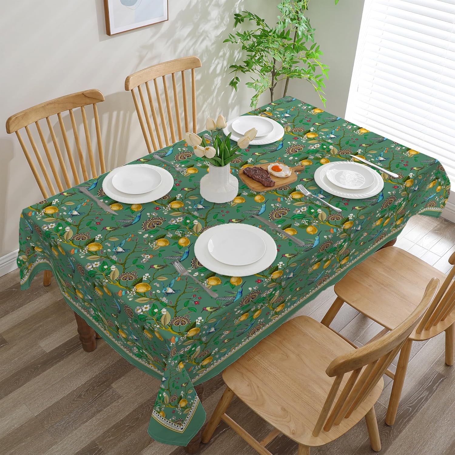 Zomer Citroen Kolibrie Groen Tafelkleed voor Tafeldecoratie Boerderij Wasbaar Keuken Eettafelkleed Feest Vakantie Decor 90x140cm