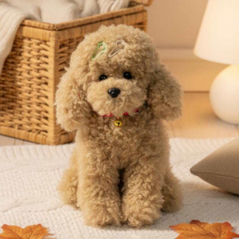 30~40Cm Simulation Bell Teddy Dog Plush Toy Four Colors Animal Puppy Doll Kawaii Companion Birthday Present