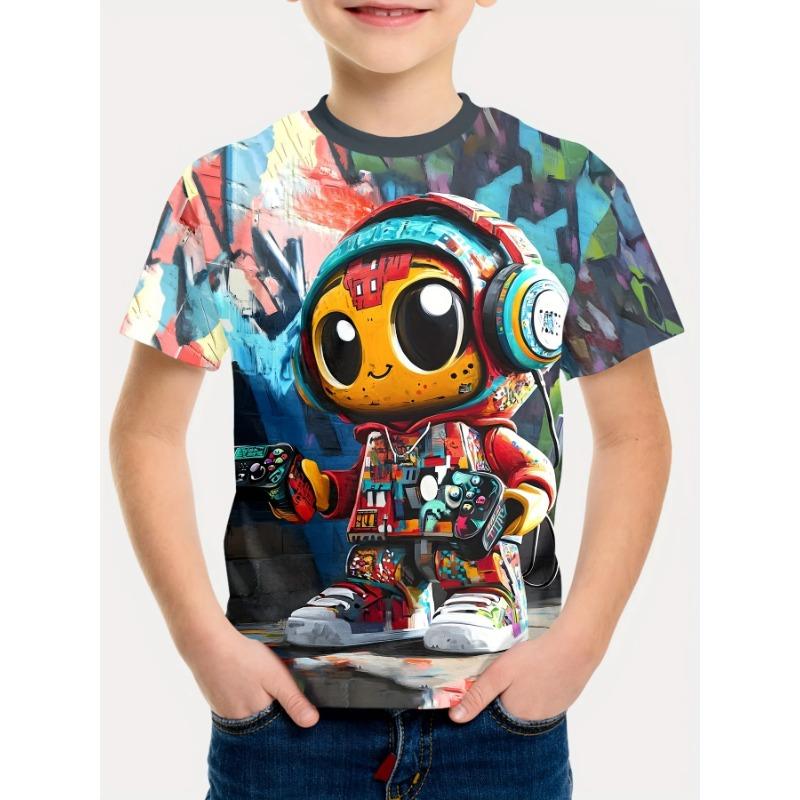 Letní móda Chlapecký trend 3D digitální potisk Tričko Cool Vícebarevné Dětské oblečení pro chlapce 2 až 9 let Dětský top ve stylu anime