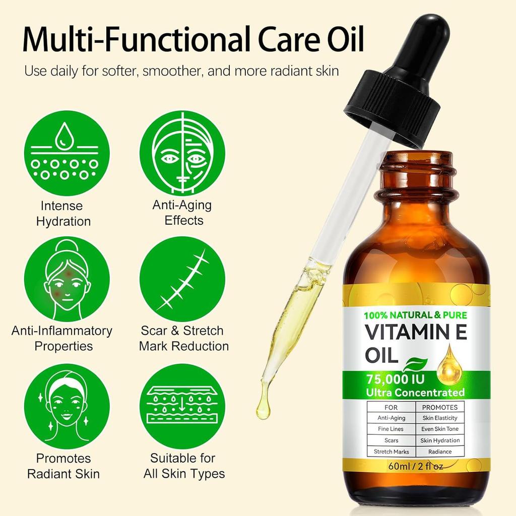 Organic Vitamin E Oil Pure Natural for Cosmetics Skincare Face Body 30ml