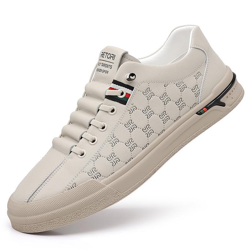 Spring Shoes for Men Genuine Leather Casual Shoes Fashion Knurling Flat Skateboard Shoes Youth Lace-up Sneakers