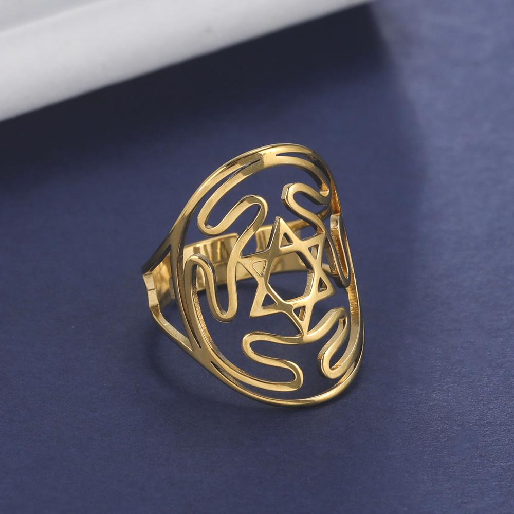 Dawapara Wheel of Hecate Symbol Adjustable Ring Star of David Religious Amulet Pagan Goddess Wiccan Gift Stainless Steel Jewelry