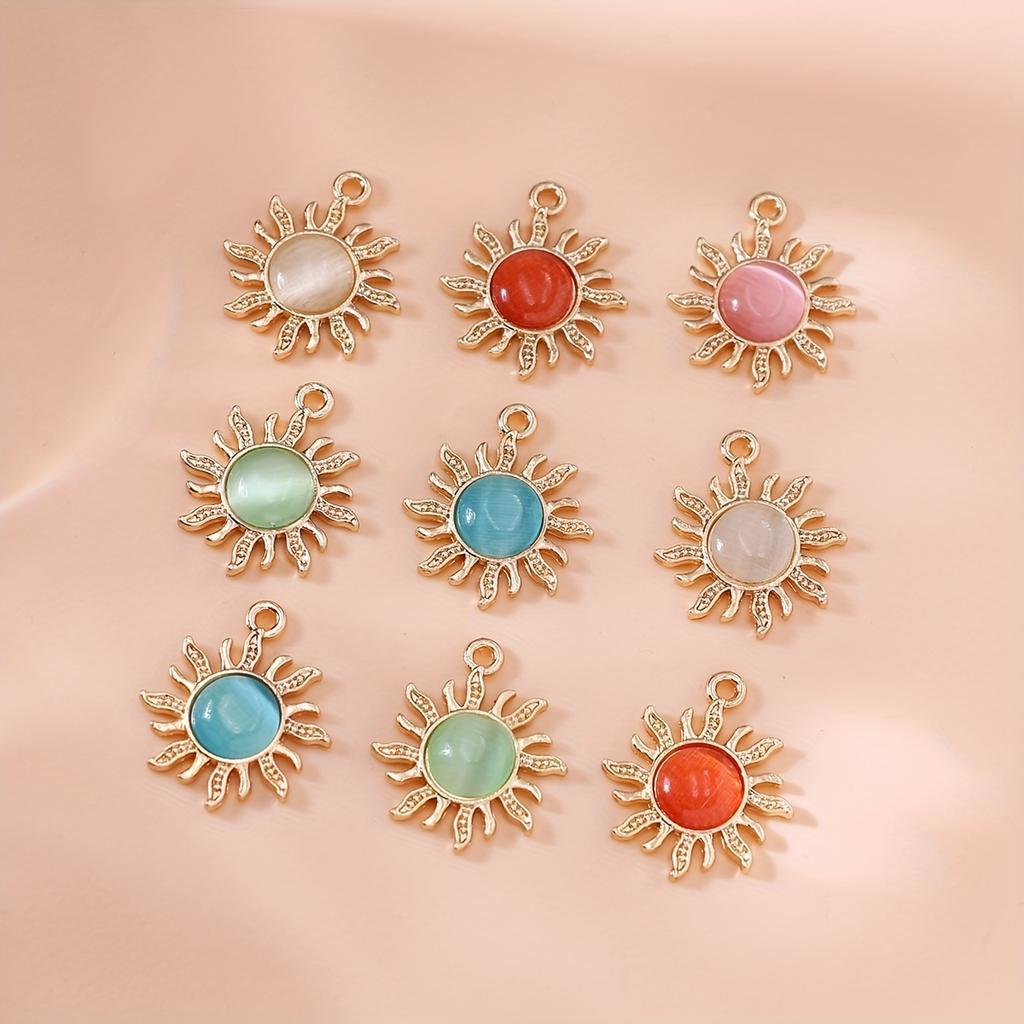 10Pcs Gold Plated Opal Sun Charm Pendant Jewelry Making Bracelet Necklace Diy Earrings Accessories Craft