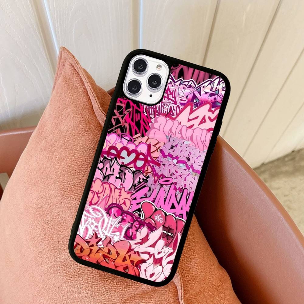 Cool Black Graffiti For iPhone 17 16 15 14 13 12 11 Mini Pro Max Plus PC+TPU Back Phone Cover