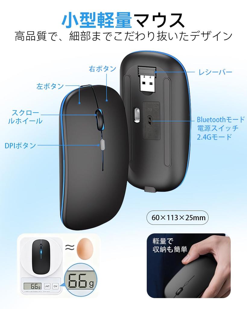 [2025's Most Popular] Wireless Mouse, Quiet, Bluetooth 5.2, Ultra-Thin, High Sensitivity, Instant Connection, 7-Color Light, 3DPI Adjustment, 2.4GHz