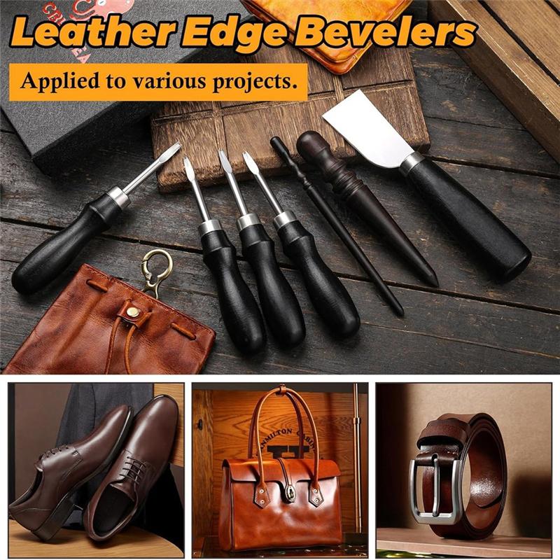 M-Modern-7 Pcs Leather Knife Set 4 Sizes Leather Edge Bevelers Leather Cutting Knife Skiving Knifes Round For DIY Leather Craft