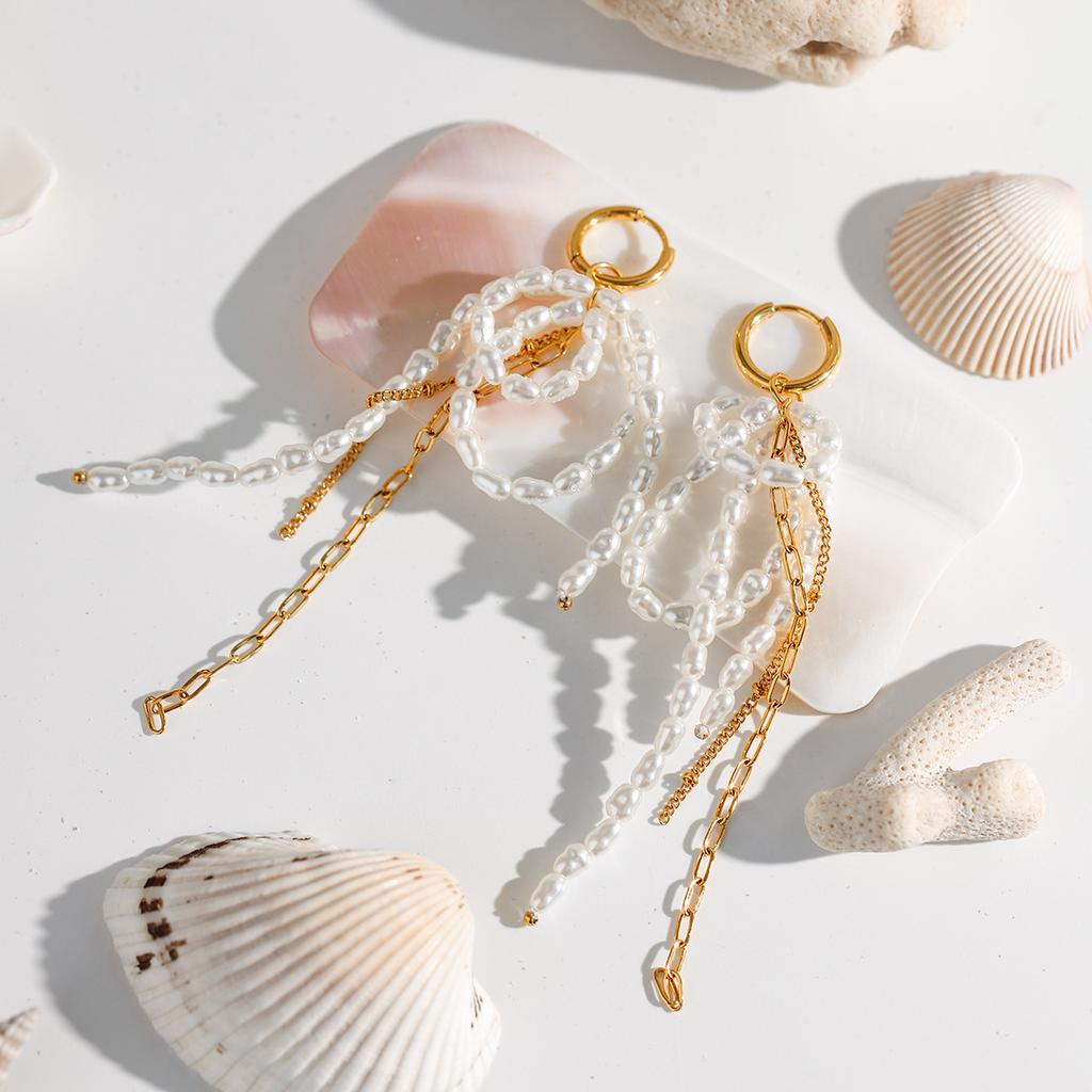 Yori Hot Style Stainless Steel Pearl Bow Tassel Earrings for Women Daily Hypoallergenic Attractive Jewelry Gift