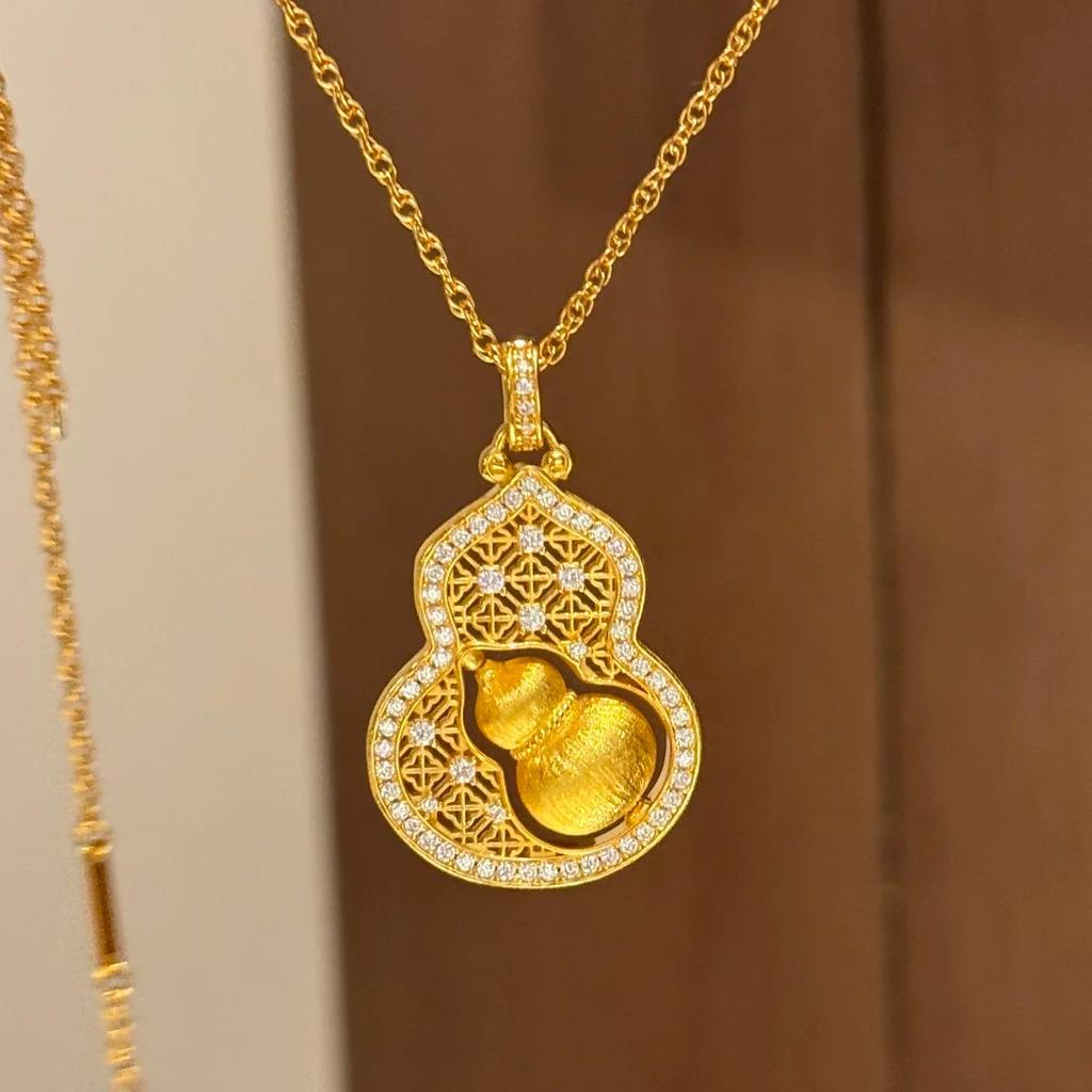 Eastern Blessing Necklace Rotating Eight Directions Wealth Pendant with Diamond Accents