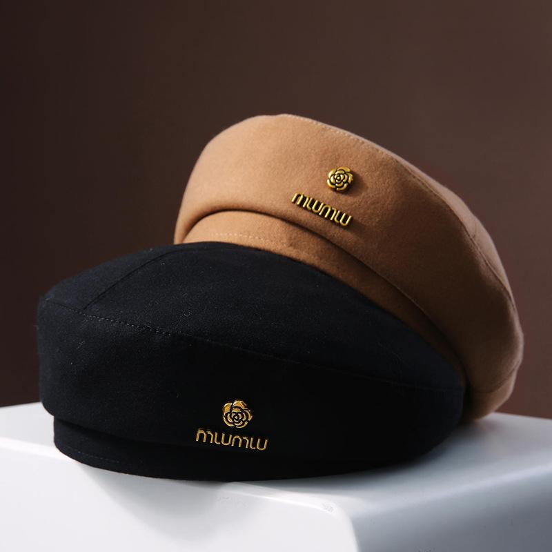 French Woolen Beret Women's Autumn and Winter New Style Showing Face Small Black Fashionable Bree Hat Trendy