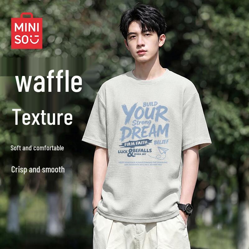 MINISO Men s Waffle Knit Short Sleeve T-Shirt 2XL светло-серый