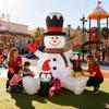 Christmas Inflatable Sitting Snowman 7ft Waterproof Night Lighting Decor With 2 Penguins Built-in Rotating RGB LED Lights