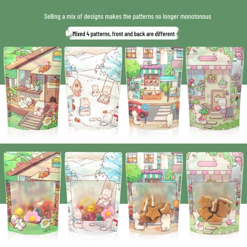 

Self-Standing Cartoon Window Pouch for Snacks, Snowflake Crisps, Cookies, Candy & Small Gifts - Cute Self-Sealing Gift Bag