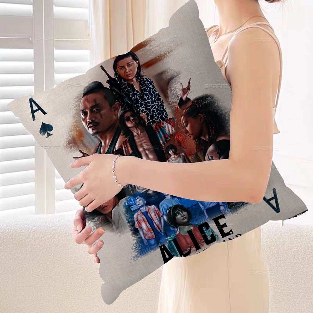 Hot TV Alice In Borderland Pillow Covers Cartoon Sofa Decorative Home Double-sided Printing Short Plush Cute Cushion Cover
